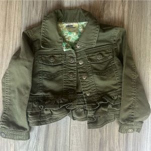 Genuine Kids by OshKosh Army Green Jean Jacket with Ruffle Bottom Size 3T